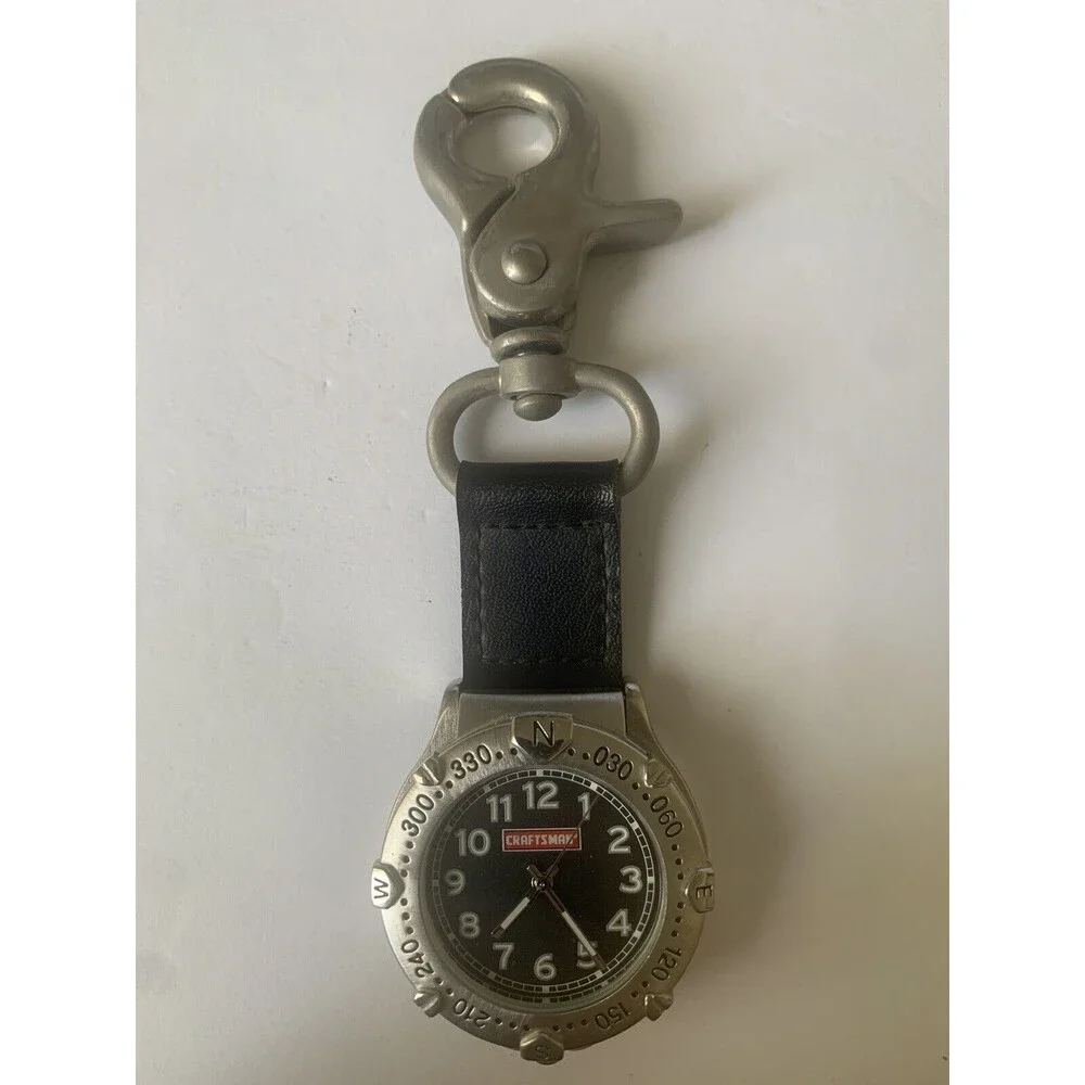 Craftsman Relic Men Pocket Watch Stainless Steel Fob Clip With Compass.
